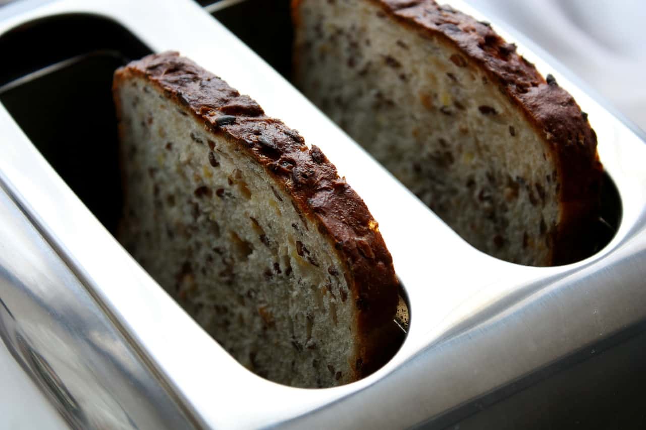 slice of bread on a toaster