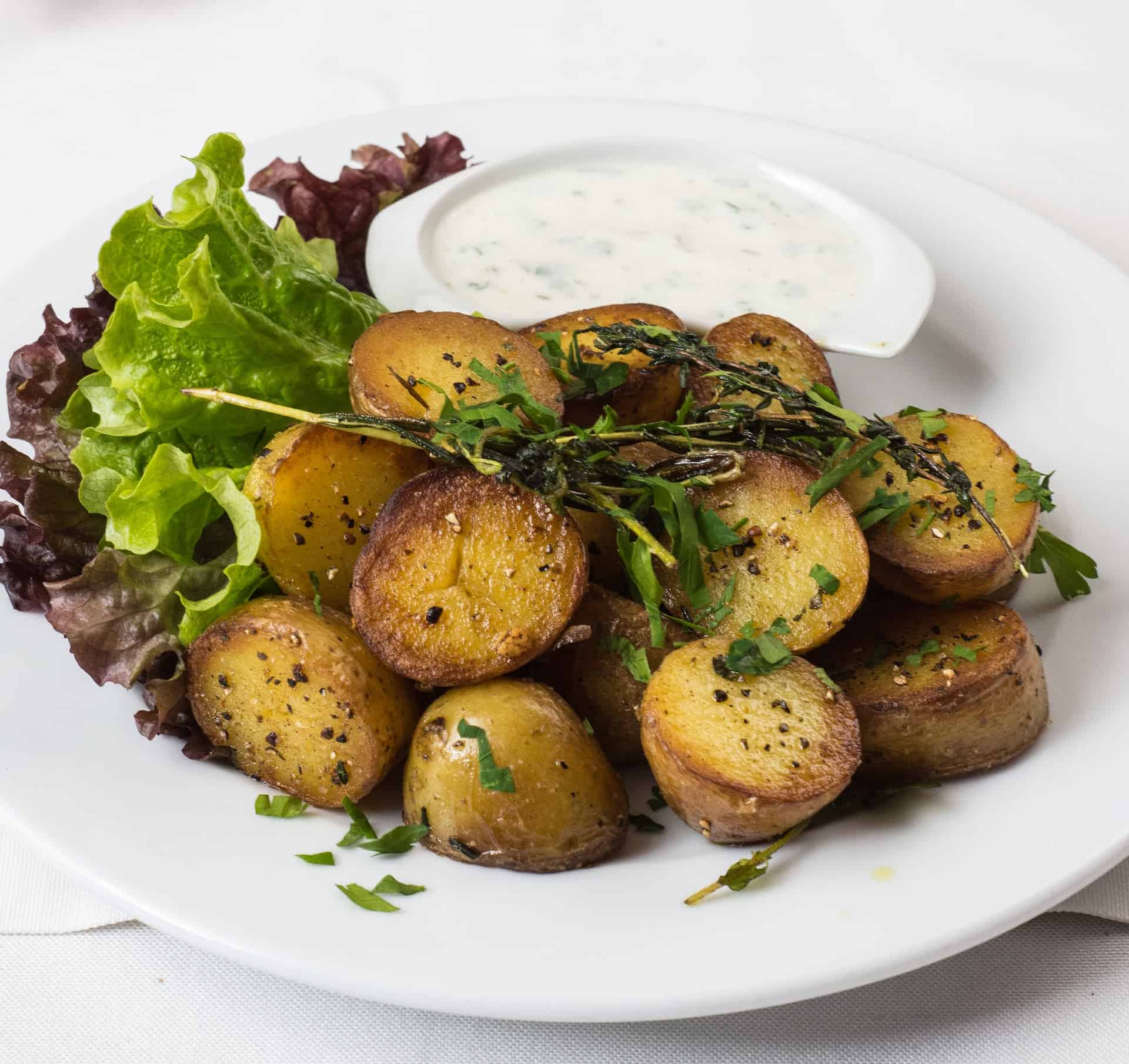 Baked Potato Gourmet in a Ceramic White Plate