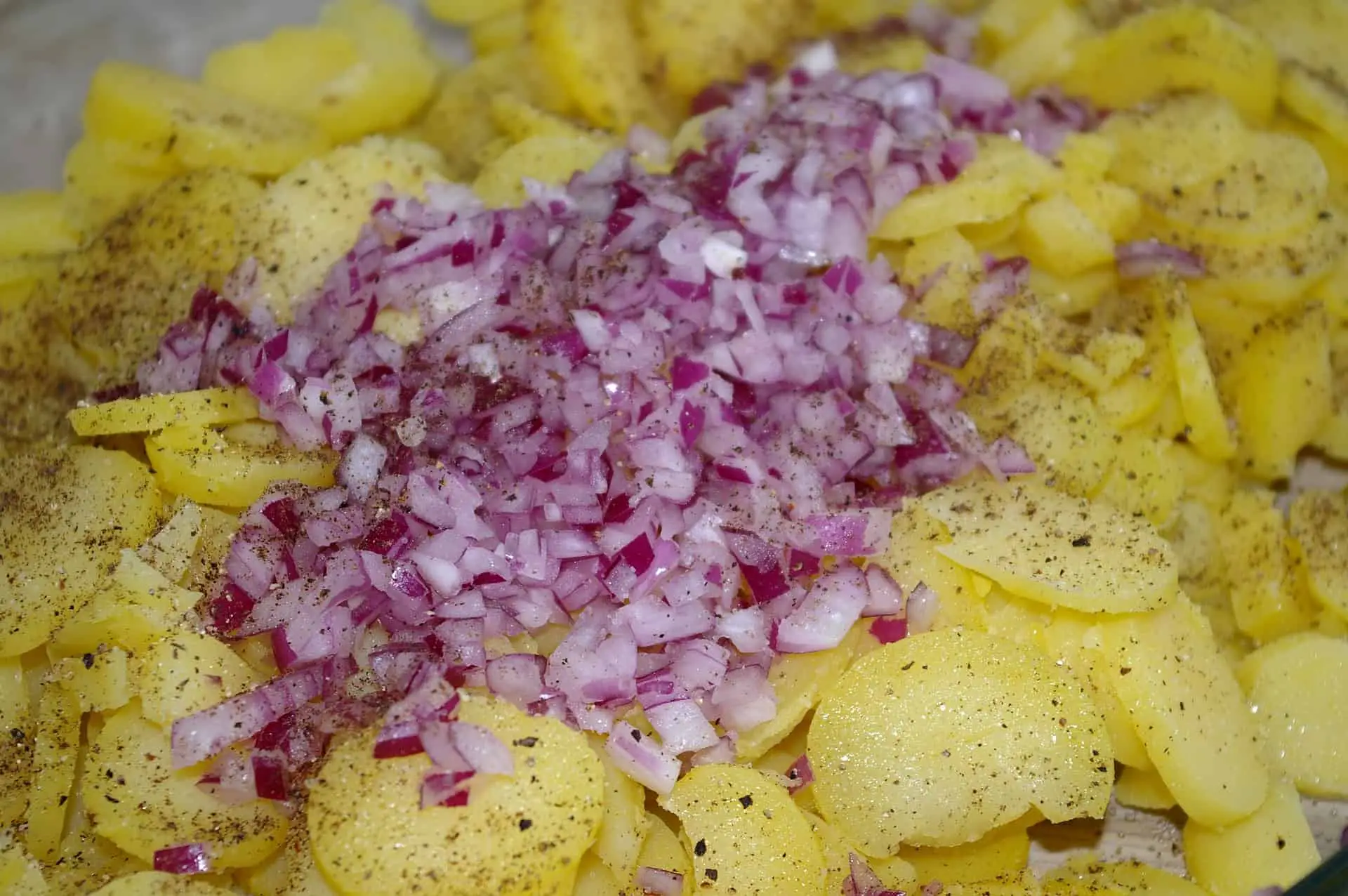 Potatoes seasoned with onions and black pepper